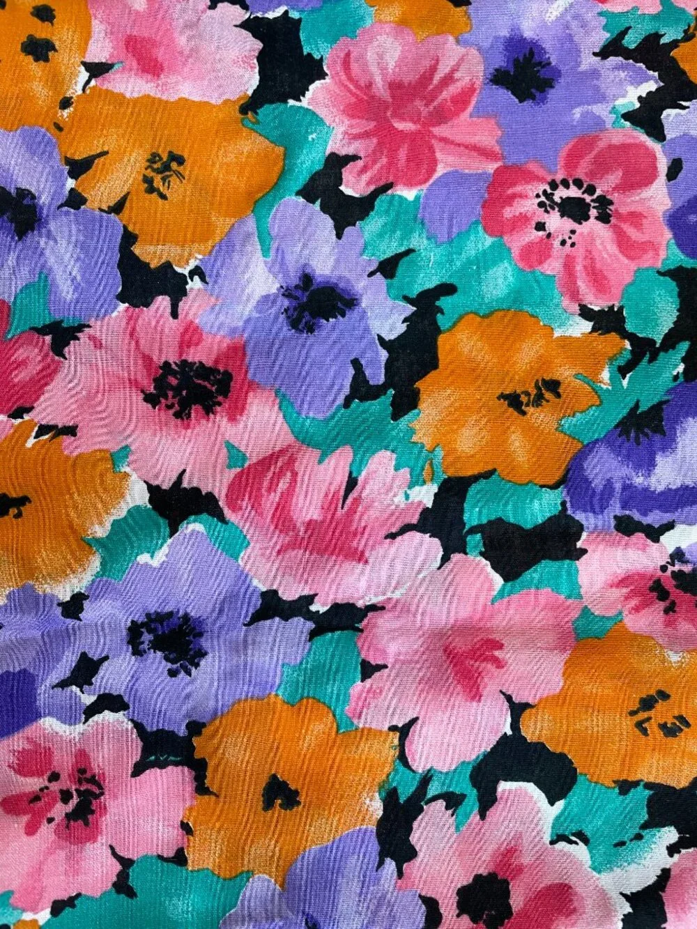 44 x 45” Vintage Floral Bright Colorful Printed Cotton Fabric Quilting Crafts